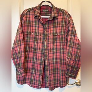 Timberland Red and Green Plaid Casual Button Down Shirt Heavyweight, Size M